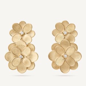 18K Yellow Gold Flower Earrings with Diamonds, 1.82"