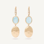 18K Yellow Gold Aquamarine Earrings with Diamond Hook, 1.3"