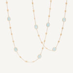 18K Yellow Gold Aquamarine Bean Necklace, 36"