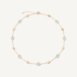 18K Yellow Gold Aquamarine Bean Necklace, 16.5"-18"