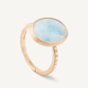 18K Yellow Gold Oval Aquamarine Ring with Diamonds