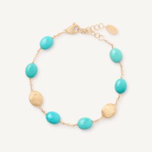 18K Yellow Gold Turquoise Bracelet, 6.75-8.25"