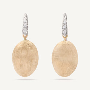 18K Yellow Gold Earrings with Diamonds, 1"