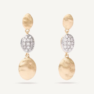 18K Yellow Gold Bean Earrings with Diamonds, 1.1"