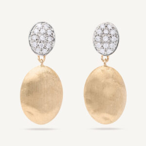 18K Yellow Gold Bean Earrings with Diamonds, 1"