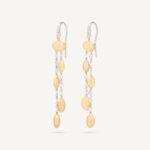 18K Yellow Gold Diamond Bean Earrings, 2.4"