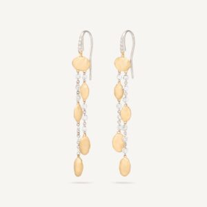 18K Yellow Gold Diamond Bean Earrings, 2.4"