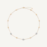 18K Yellow Gold Diamond Bean Necklace, 16.5"-18"