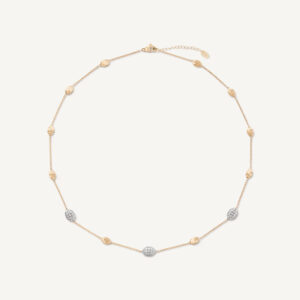 18K Yellow Gold Diamond Bean Necklace, 16.5"-18"