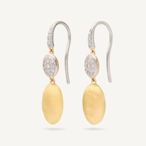 18K Yellow Gold Bean Earrings with Diamonds, 1.3"