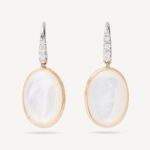 18K Yellow Gold Mother of Pearl Earrings with Diamond Hook, 1"