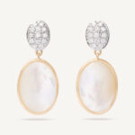 18K Yellow Gold Mother of Pearl Earrings with Diamonds, 1"