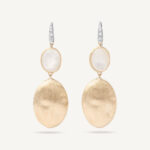 18K Yellow Gold Mother of Pearl Earrings with Diamonds, 1.6"