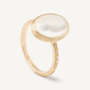 18K Yellow Gold Oval Mother of Pearl Ring with Diamonds