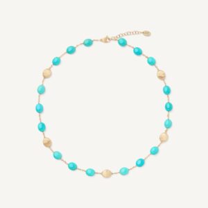 18K Yellow Gold Turquoise Necklace, 16.5"-18"