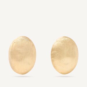 18K Yellow Gold Bean Stud Earrings, 0.5"