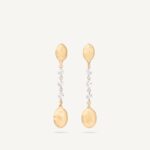 18K Yellow Gold Diamond Bean Earrings, 1.3"