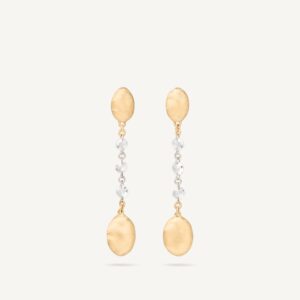 18K Yellow Gold Diamond Bean Earrings, 1.3"