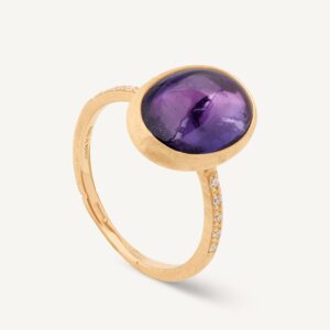 18K Yellow Gold Oval Amethyst Ring with Diamonds