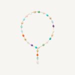 18K Yellow Gold Stone Lariat with Diamond Clasp, 18"