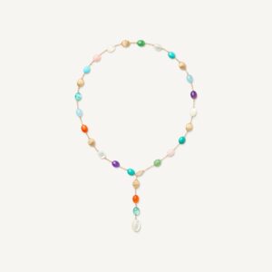 18K Yellow Gold Stone Lariat with Diamond Clasp, 18"