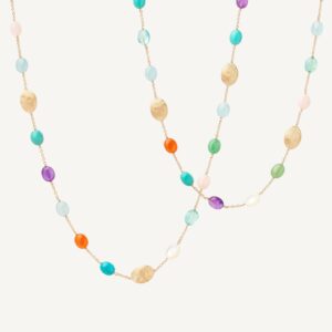 18K Yellow Gold Gemstone Bean Necklace, 36"