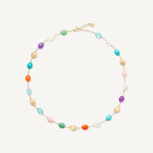 18K Yellow Gold Gemstone Bean Necklace, 16.5"-18"