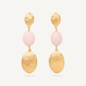 18K Yellow Gold Opal Earrings, 1.4"