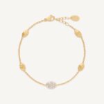 18K Yellow Gold Diamond Bean Bracelet, 6.25"-7.75"