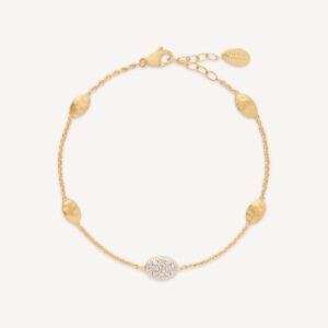 18K Yellow Gold Diamond Bean Bracelet, 6.25"-7.75"