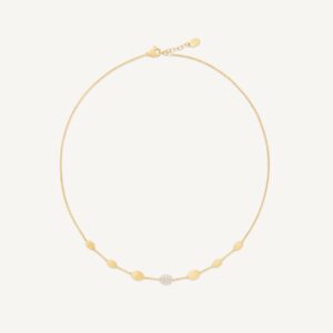 18K Yellow Gold Bean Halfsie Necklace with Diamonds, 16.5"-18"