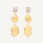 18K Yellow Gold Earrings with Diamonds, 1.6"
