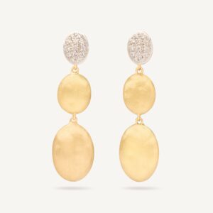 18K Yellow Gold Earrings with Diamonds, 1.6"
