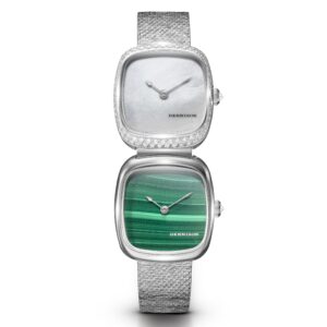 Dennison ALD Mini White MOP Diamonds & Malachite In Steel