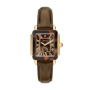 Michele Deco Sport Mid Tort Brown Leather Watch