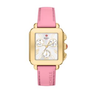 Michele Deco Sport Chronograph Gold-Tone Vintage Pink Silicone Watch