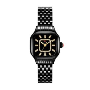 Michele Meggie Three-Hand Black Stainless Steel Watch