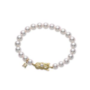 Akoya Cultured Pearl Strand Bracelet with 18K Yellow Gold Clasp – 6.5x6mm, A Quality