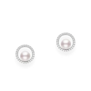 Classic Akoya Earring with Diamond - 18k White Gold