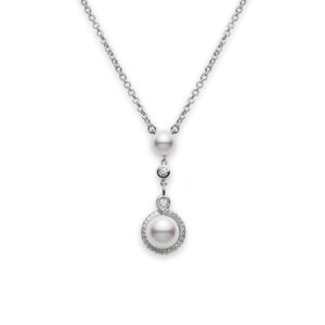 Petit Soleil Akoya Cultured Pearl Drop Pendant in 18K White Gold