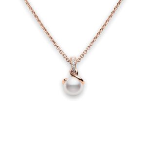Twist Akoya Cultured Pearl and Diamond Pendant in18K Pink Gold