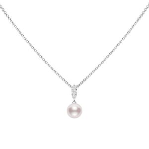 White Gold Pearl Pendant, Morning Dew – 7.5mm, A+ Quality, 18K White Gold