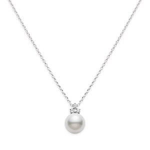 Classic White South Sea Cultured Pearl Pendant in 18K White Gold with Diamond