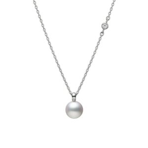 Akoya Cultured Pearl and Diamond Pendant in 18K White Gold