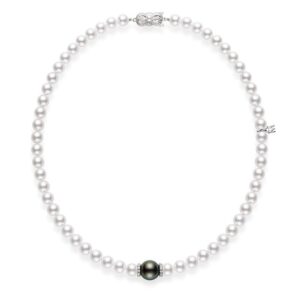 Fusion Akoya and Black South Sea Cultured Pearl Strand with Diamond Rondelles