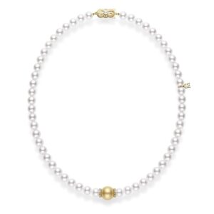 Fusion Akoya and Golden South Sea Cultured Pearl Strand With Diamond Rondelles