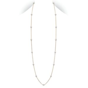 32 Inch Akoya Cultured Pearl Station Necklace in Yellow Gold