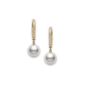 Classic Elegance, Lever Back, Pearl Earrings – 7.5mm, 18K Yellow Gold