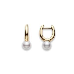 Classic Elegance Akoya Cultured Pearl Hoop Earrings in 18K Yellow Gold