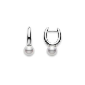 Classic Elegance Akoya Cultured Pearl Hoop Earrings in 18K White Gold